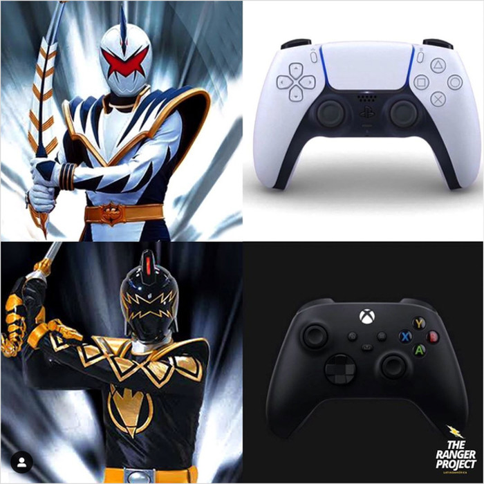 Cộng đồng những người yêu thích phim siêu nhân lại cho rằng Sony PS5 lấy cảm hứng từ nhân vật siêu nhân bạc. Trong khi tay cầm của Microsoft Xbox chính là đại diện của nhân vật siêu nhân đen.