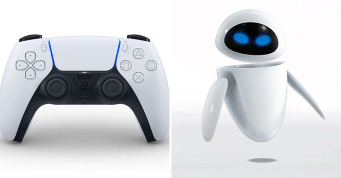 Bên cạnh thân máy, tay cầm PS5 với phần đèn màu xanh dương phía trên cũng được đem ra làm đề tài phân tích, chế ảnh. Nhiều người dùng yêu thích phim hoạt hình cho rằng phần tay cầm này lấy cảm hứng từ nhân vật Eve từ bộ phim Wall-E.