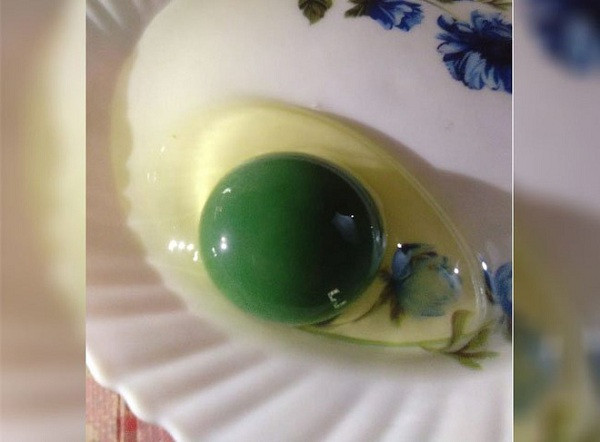 Gần đây, cộng đồng mạng thế giới đang sửng sốt trước những bức ảnh một quả trứng gà có lòng đỏ màu xanh lá cây sẫm vô cùng kỳ lạ.