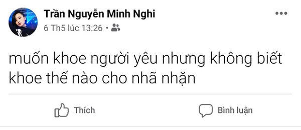 Trước đó, Minh Nghi nhiều lần úp mở việc công khai người yêu qua những status đầy ẩn ý trên mạng xã hội. Đồng thời cô nàng và ''người ấy'' Bomman cũng không ít lần được bắt gặp ''thả thính'' qua lại trên bình luận.