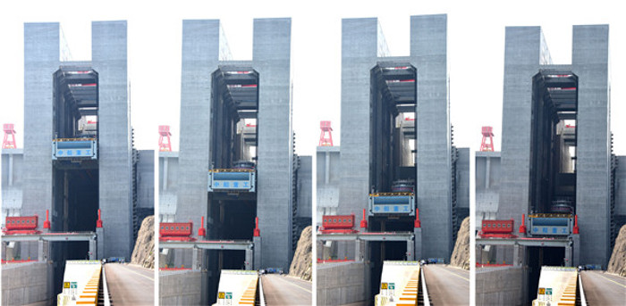 Để di chuyển tàu thuyền, máy móc và con người giữa hai mực nước lệnh nhau hàng trăm mét, các kỹ sư Trung Quốc đã phải nhờ cậy chuyên gia Đức thiết kế thang máy nâng tàu lớn nhất thế giới hiện nay.