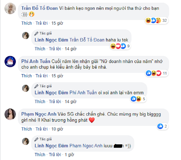 Ngoài ra, một số diễn viên, streamer, game thủ cũng gửi lời chúc mừng Linh Ngọc Đàm sở hữu quán cafe mới.