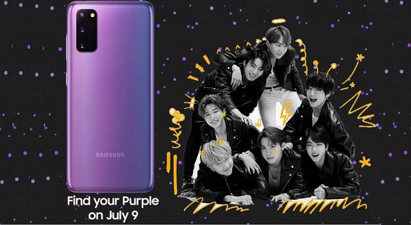 Mới đây hình ảnh chiếc Samsung Galaxy S20+ phiên bản tím lịm kết hợp cùng BTS lộ diện khiến Samfan và các Army (cộng đồng fan của BTS) đứng ngồi không yên. Phiên bản giới hạn của sản phẩm này cũng sẽ đi kèm tai nghe BTS - Galaxy Buds dự kiến ra mắt ngày 9/7 tới đây.