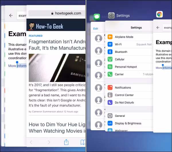 Một trong những thao tác hữu ích trên iPhone với 3D Touch khác, đó là nhấn mạnh vào cạnh trái màn hình rồi vuốt sang phải để chuyển sang ứng dụng sử dụng trước đó. Tương tự với bên còn lại để để bật cửa sổ đa nhiệm.