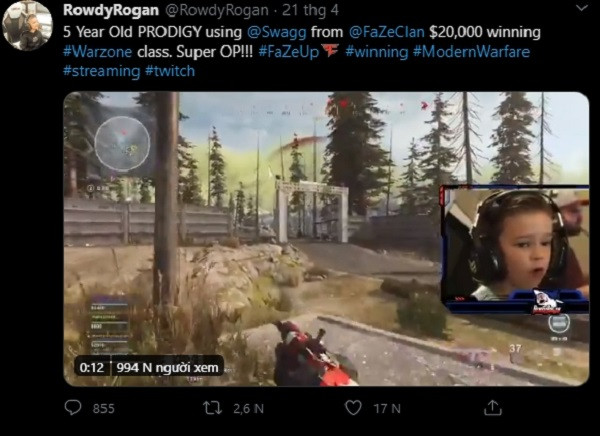 Cộng đồng Call of Duty: Warzone mới khám phá ra cậu nhóc "thần đồng" của dòng game này, thậm chí còn được ưu ái đặt cho biệt danh là Shroud phiên bản nhí. Thần đồng game 5 tuổi mang tên Rogan, bắt đầu nổi tiếng từ những clip highlight tải lên trên mạng xã hội.