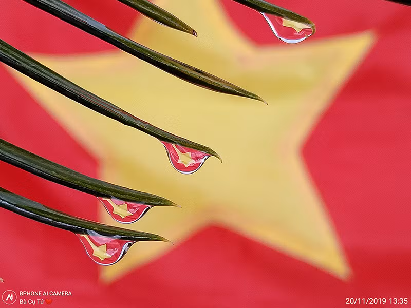 Bức ảnh của tác giả có nick facebook Bà Cụ Tứ chụp bóng Quốc kỳ Việt Nam qua bóng giọt nước gây ấn tượng mạnh.