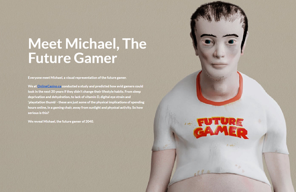 "Meet Michael, The Future Gamer" (Gặp gỡ Michael, game thủ của tương lai) là mô hình được các nhà nghiên cứu tại OnlineCasino.ca tạo nên. Bài viết xuất hiện vào tháng 4 vừa qua, như một hồi chuông cảnh tỉnh con người với tình trạng nghiện game quá mức.