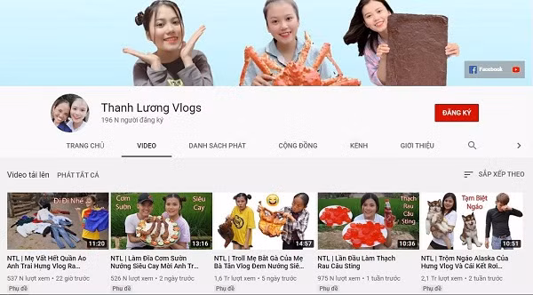Cùng với mẹ và 2 anh trai, Thanh Lương bắt đầu xây dựng một kênh Vlog riêng cách đây chưa lâu và hiện đã đạt đến con số 196 nghìn người theo dõi.