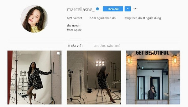 Người đẹp Son Naeun (Apink) có tài khoản Instagram tên @marcellasne, trong đó “Marcella” là tên rửa tội của cô