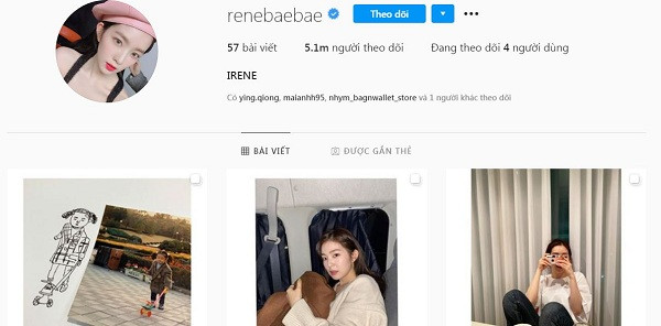 Nữ thần Irene chỉ lấy ký tự "rene" để thêm vào tên tài khoản Instagram của mình.