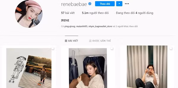 Nữ thần Irene chỉ lấy ký tự "rene" để thêm vào tên tài khoản Instagram của mình.