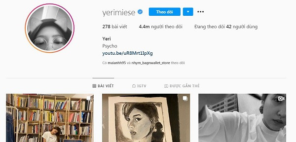 Cô nàng Yeri sở hữu Instagram hơn 4,4 triệu lượt theo dõi có tên dễ thương "yerimiese"