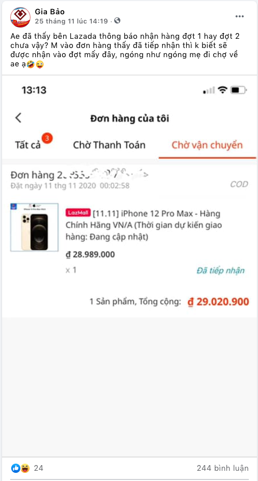 Không chỉ thế, khi người mua đặt hàng trên Lazada, phía đơn vị này sẽ chỉ hiện thông báo đã tiếp nhận đơn chứ không hề thông báo về thời gian dự tính khách hàng sẽ được nhận máy.