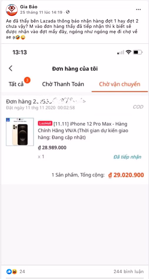 Không chỉ thế, khi người mua đặt hàng trên Lazada, phía đơn vị này sẽ chỉ hiện thông báo đã tiếp nhận đơn chứ không hề thông báo về thời gian dự tính khách hàng sẽ được nhận máy.