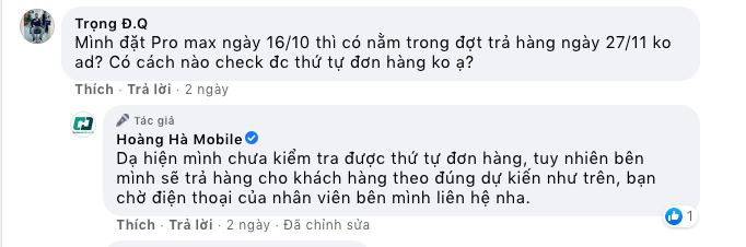 Bên cạnh đó, Hoàng Hà Mobile cũng thừa nhận việc chưa thể kiểm tra được thứ tự đơn hàng, dẫn đến việc người tiêu dùng nghi ngờ đơn vị này mập mờ trong việc phân chia đợt, sẽ có những người quen biết nhưng đặt hàng sau mà lại được nhận trước. Trong khi đó, nhiều khách hàng đã đặt cọc trước cả tháng nhưng vẫn không thấy máy đâu. Thông tin ngoài lề các khách hàng bình luận, có lẽ một lượng lớn iPhone 12 này đã được giao trước cho các ca sỹ, người nổi tiếng, KOLs... đơn vị này tăng hiệu ứng truyền thông trước.