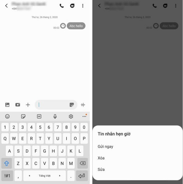 Bước 2: Chọn ngày, giờ mà bạn muốn gửi tin nhắn đến người nhận rồi nhấn “Gửi”. Lúc này tin nhắn tạm thời sẽ chỉ hiển thị đối với người gửi, bên cạnh là biểu tượng đồng hồ kèm thời gian tin nhắn sẽ được gửi đi.