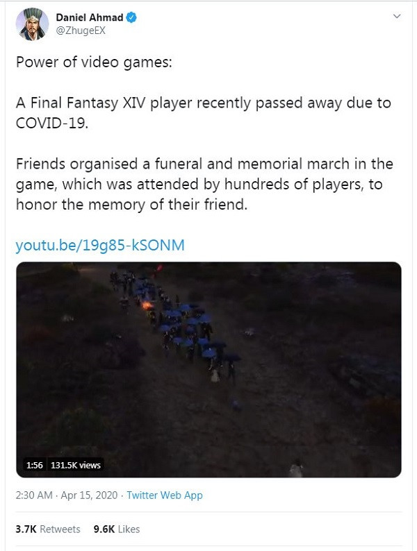 Mới đây trang Twinfinite đưa tin, một game thủ của Final Fantasy 14 không may nhiễm COVID-19 và không thể qua khỏi sau nhiều ngày tích cực chữa trị. Nữ game thủ được biết đến với cái tên Ferne Le'roy ở server Zalera và Poppy Rose ở server Coeurl.