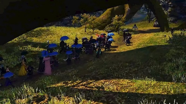 Những người chơi sôi nổi thường ngày trong FFXIV, giờ đây trong trang phục màu đen đi bộ quanh thành phố khoảng một tiếng đồng hồ. Nhiều người thậm chí còn chưa từng tương tác với game thủ này nhưng vẫn tham gia diễu hành cho đến địa danh cuối cùng là Cây Vệ thần.