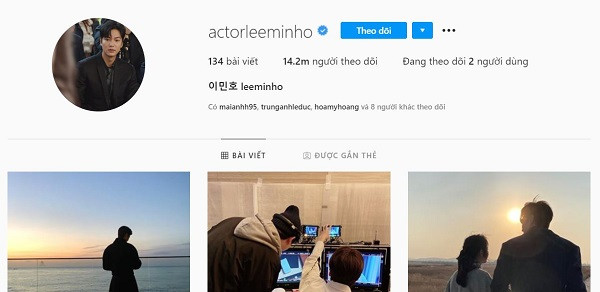 Hiện tại trang Instagram cá nhân của Lee Min Ho đang sở hữu 14,2 triệu lượt theo dõi. Trên mạng xã hội, nam diễn viên điển trai thường xuyên chia sẻ khoảnh khắc đời thường bên thú cưng, những dự án mà anh tham gia cũng như các chuyến du lịch,...