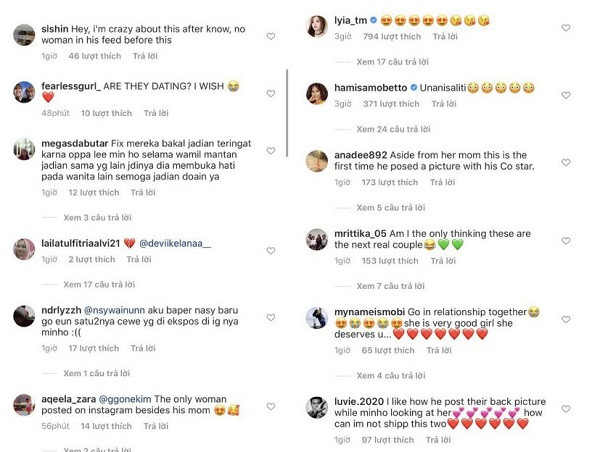 Người hâm mộ được dịp "ghen nổ mắt" nhưng lại vô cùng vui vẻ "đẩy thuyền" cho cặp đôi này: "Tôi thích cái cách anh ấy đăng ảnh nhìn chằm chằm vào cô ấy", "Họ đang hẹn hò hay sao? Trời ơi ước gì...",...