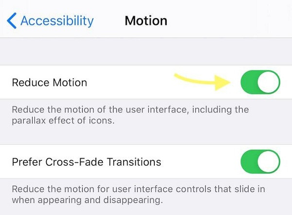 Nếu cảm thấy Motion Effects - tạo cảm giác chiều sâu trong giao diện không quá cần thiết, tốt nhất bạn nên tắt bớt. Đây là một trong số những cách giúp tiết kiệm pin iPhone đáng kể.