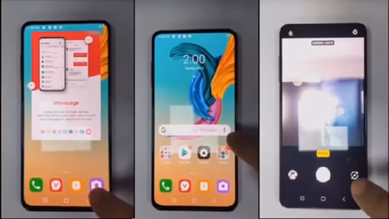 Video thể hiện một chiếc Vsmart Lux với phần camera slefie dưới màn hình và không sử dụng hệ thống pop-up camera nào.