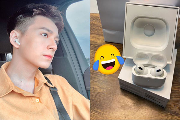 Tai nghe không dây màu trắng, có đệm tai bằng silicon đi kèm, tính năng đặc biệt là chống ồn chủ động được nam ca sĩ sử dụng thường xuyên. Hiện Apple Airpods Pro có giá bán lẻ khoảng hơn 7 triệu đồng. Ảnh: FBNV