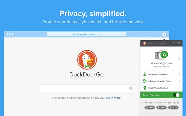 Nếu coi trọng sự riêng tư thì DuckDuckGo Privacy Browser hoàn toàn phù hợp với bạn. Trình duyệt này được nhà phát triển công cụ tìm kiếm DuckDuckGo tạo ra, nó có khả năng chặn các trình theo dõi web, chặn quảng cáo và thậm chí xếp hạng các trang web về mức độ xâm nhập của nó.