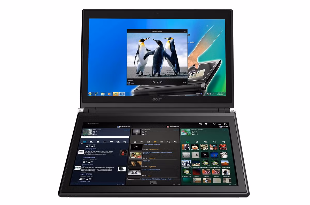 Bạn tưởng rằng Microsoft Surface là những chiếc laptop 2 màn hình đầu tiên? Bạn nghĩ rằng mấy con Asus mới gần đây là máy 2 màn hình đầu tiên? Sai toét! vào năm 2011 Acer đã làm laptop 2 màn hình có tên Acer Iconia 6120. Tuy nhiên, việc thiếu hỗ trợ về phần mềm, máy dày và thiếu lý do để người dùng chuyển từ laptop truyền thống sang dạng 2 màn hình đã nhanh chóng khiến cho Iconia 6120 thất bại. Nó không còn được duy trì nữa và Acer cũng chưa từng quay lại làm dạng laptop này.