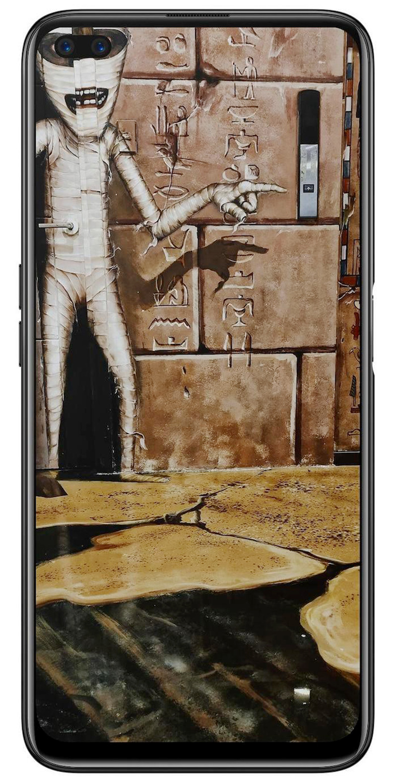 Cụm camera selfie kép của Realme 6 Pro áp dụng hình nền kiểu này càng tôn thêm nét cool ngầu đúng không.