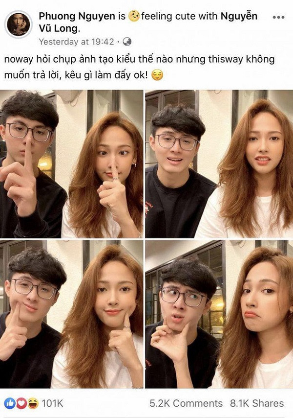 Cả hai cũng khá chăm chỉ "cập nhật trạng thái" đi ăn, đi chơi cùng nhau hay những đoạn chat nũng nịu khiến dân tình thích thú.