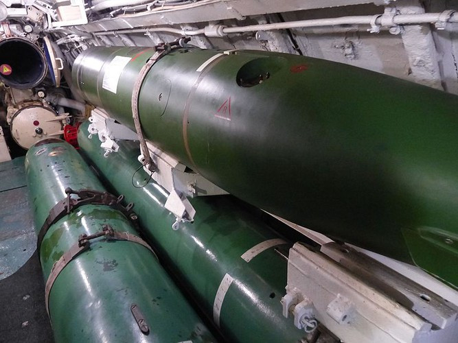 Tổng số ngư lôi mà tàu ngầm động cơ điện-diesel 613 có thể mang theo gồm 12 quả Type 53 series cỡ 533mm có thể đạt tầm bắn khoảng 10km với đầu tự dẫn. Các phiên bản mới nhất loại ngư lôi này hiện vẫn còn được sử dụng trên tàu ngầm lớp Kilo và các thế hệ tàu ngầm hạt nhân Nga. Nguồn ảnh: Wikipedia