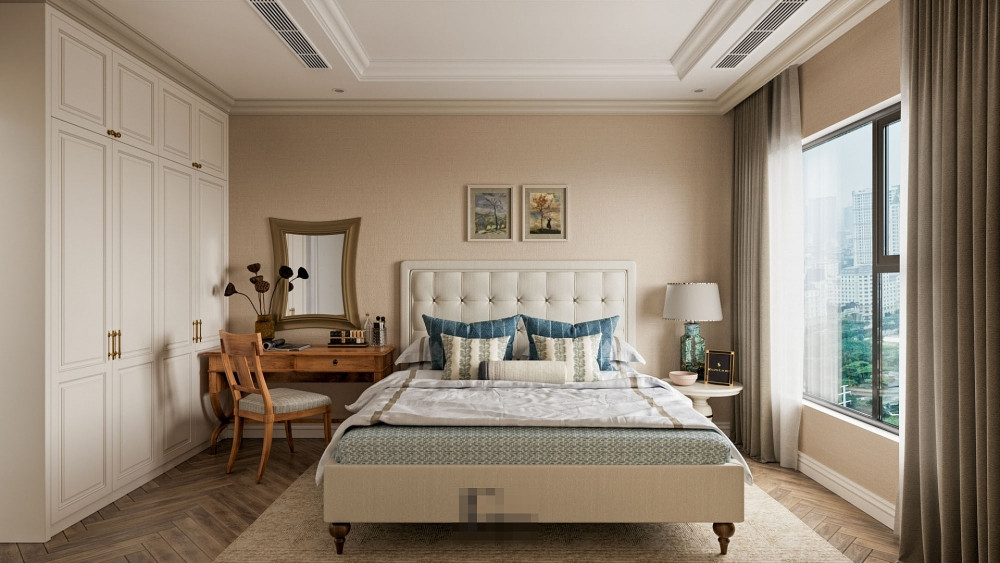 Các phòng ngủ mang màu sắc khác nhau nhưng vẫn rất hài hòa với tổng thể chung.