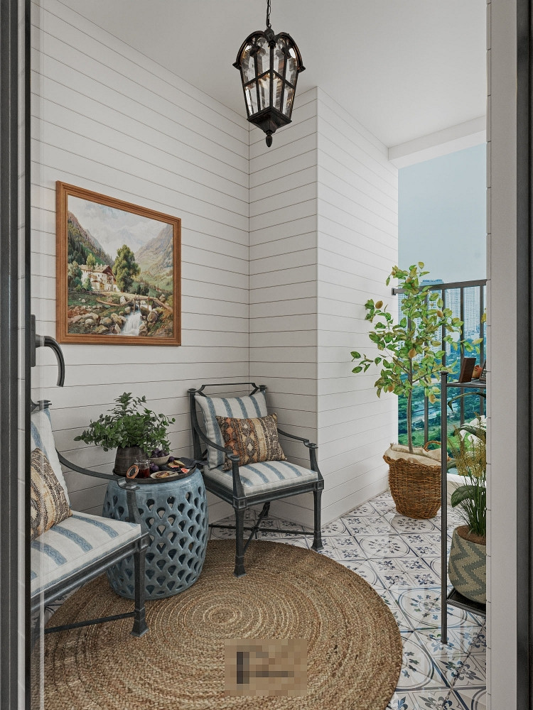 Góc chill, uống trà ngoài ban công nhỏ, phần tường ốp gỗ sơn trắng thay vì sơn bả thông thường.