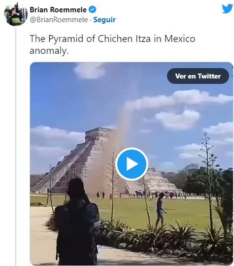 Tuy nhiên, một quan điểm khác cho rằng, cơn lốc xoáy trên có thể chính là sự tức giận của thần linh. Các vị thần của người Maya "nổi trận lôi đình" vì những hoạt động du lịch được triển khai tại kim tự tháp El Castillo.