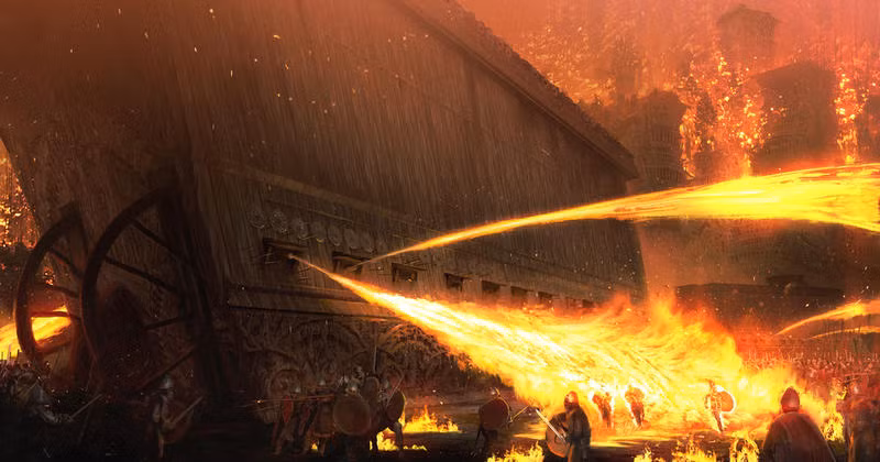 "Lửa biển" càng đáng sợ hơn khi không có cách nào để dập lửa. Bởi lẽ siêu vũ khí này càng lan mạnh hơn khi đối phường dùng nước để dập lửa.