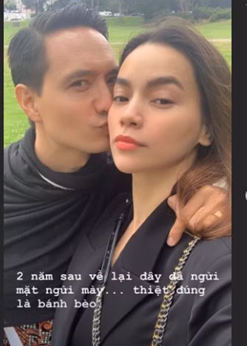 "2 năm trước lúc chàng mới cưa cẩm ở Napa, lúc ấy còn ngửi hoa ngửi lá. 2 năm sau về lại đây đã ngửi mặt ngửi mày. Thật đúng là bánh bèo", Hà Hồ tâm sự.