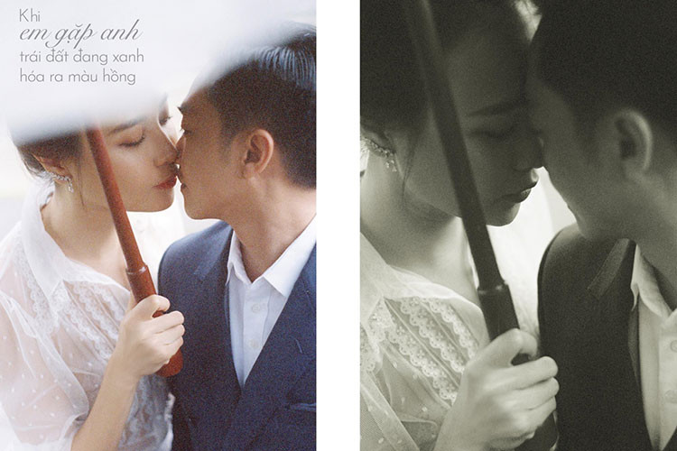 Về phía Đàm Thu Trang, cô viết: "Khi em gặp anh trái đất đang xanh hóa ra màu hồng".