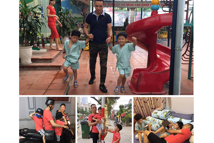 Cặp song sinh của Hoàng Linh luôn quấn quýt không rời Mạnh Hùng.