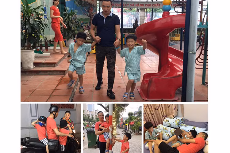 Cặp song sinh của Hoàng Linh luôn quấn quýt không rời Mạnh Hùng.