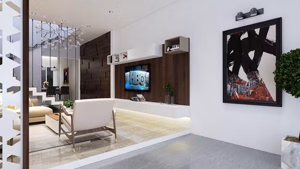 Thiết kế kệ treo ti vi giúp tiết kiệm không gian xung quanh.