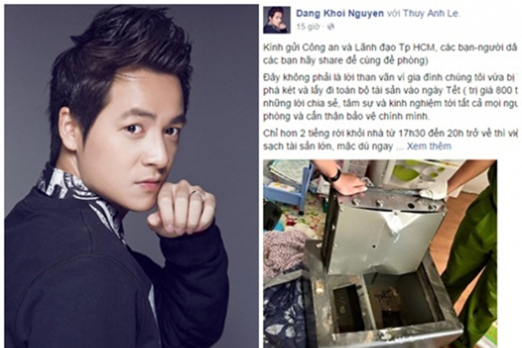 Tháng 2/2016, nam ca sĩ Đăng Khôi cũng trộm “khoắng” số tài sản trị giá lên tới 800 triệu đồng.
