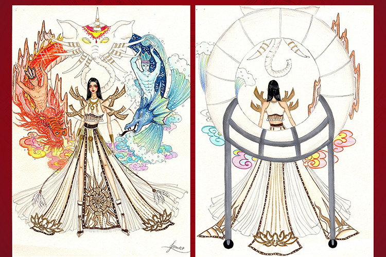 Ngoài trang phục “Bàn thờ”, top 5 do khán giả bình chọn còn gồm thiết kế "Sơn Tinh - Thủy Tinh", "Ngọc phương đông", "Hoa sen" và "Văn Lang ngàn thu".