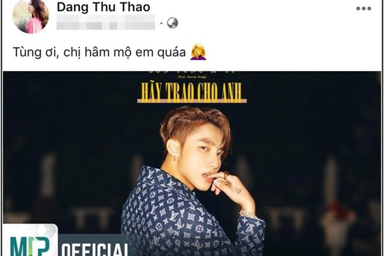 Đặng Thu Thảo vừa công khai là một fan của Sơn Tùng.