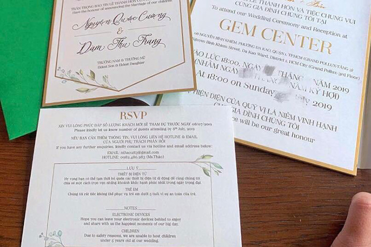 Theo tấm thiệp cưới bị rò rỉ, Đàm Thu Trang và Cường Đô la mời người thân, bạn bè và đồng nghiệp đến chung vui vào ngày 28/7.
