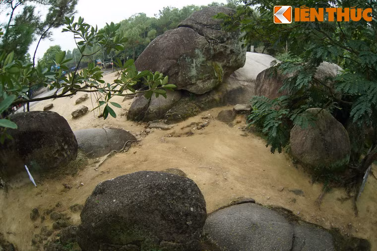 Xung quanh còn thấy nhiều hòn đá nhỏ khác, hình thù giống đàn lợn, con mèo, chiếc mâm, bếp núc…