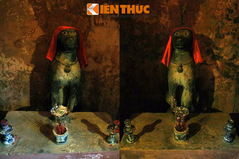 Hai đầu cầu có hai cặp tượng thú bằng gỗ đứng chầu, một đầu là cặp tượng chó, một đầu là cặp tượng khỉ.