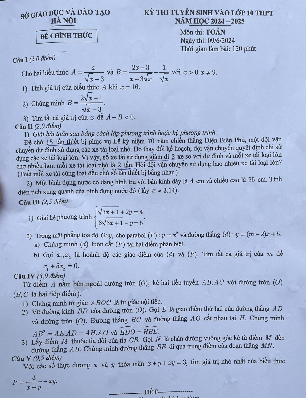 Thi lop 10 tai Ha Noi: De toan duoc danh gia on dinh