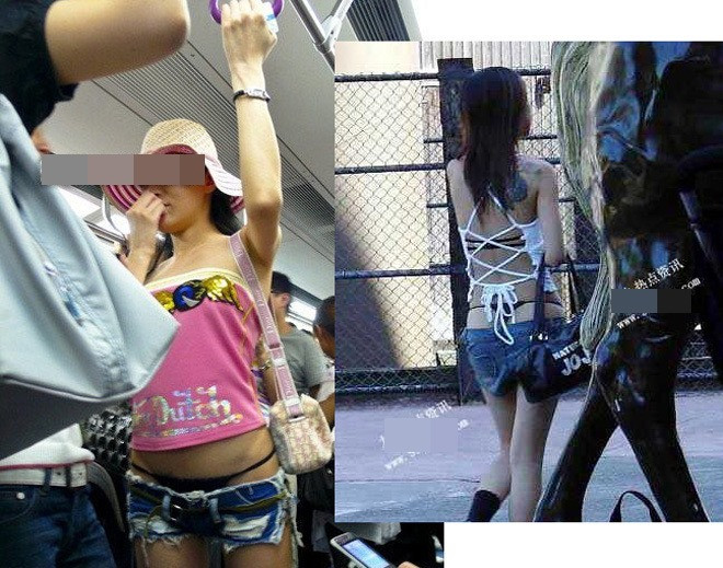 Không ít cô gái Trung Quốc mặc quần short cạp trễ để lộ nội y thiếu tinh tế, không chỉ ở trên phố hay phương tiện công cộng.