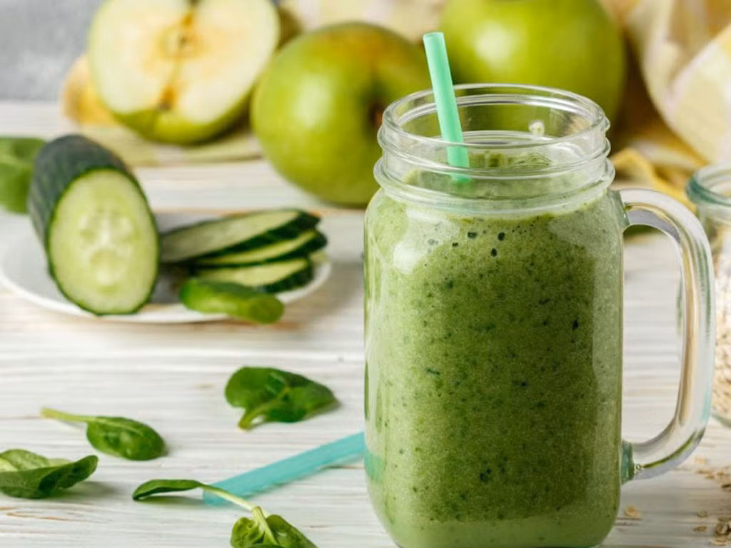 Nước ép dưa chuột: Dưa chuột vỏ xanh nhựa nhiều, hàm lượng nước khoảng 97% là thực phẩm thượng hạng có tác dụng sinh tân giải khát. Dưa chuột tươi có công hiệu thanh nhiệt giải độc rất tốt.